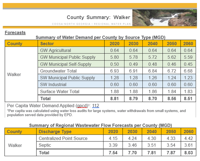 Walker Summary of Water Demand