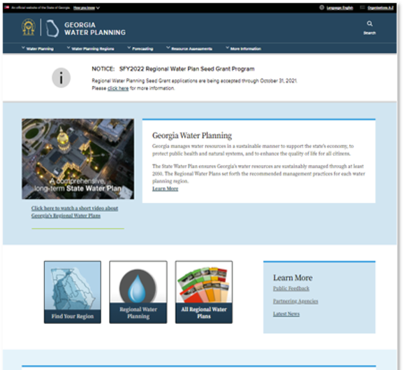 Georgia Water Planning Website Home page
